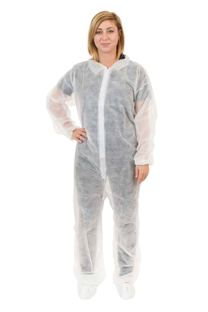 Polypropylene Coverall, Elastic Wrist, Open Ankle 25/Case - Sticky Mats, Shoe Covers and Disposable Apparel from PLX Industries