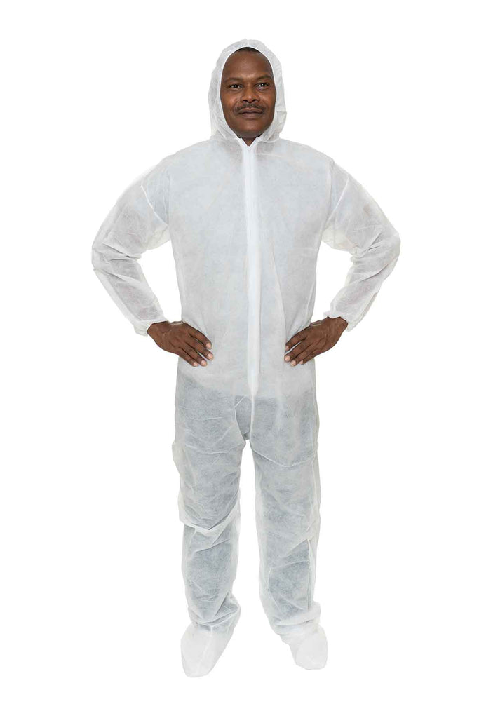 Heavyweight Polypropylene Coverall with Hood and Boot 25/Case - Sticky Mats, Shoe Covers and Disposable Apparel from PLX Industries