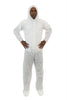 White SMS Coverall with Attached Hood & Boot 25/Case - Sticky Mats, Shoe Covers and Disposable Apparel from PLX Industries