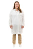 White SMS Lab Coat, No Pockets, Standard Collar, Elastic Wrist (30 Per Case) - Sticky Mats, Shoe Covers and Disposable Apparel from PLX Industries
