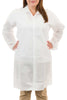 White SMS Lab Coat, No Pockets, Standard Collar, Elastic Wrist (30 Per Case) - Sticky Mats, Shoe Covers and Disposable Apparel from PLX Industries