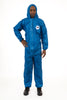 Blue Coverall with Hood, Elastic Wrist & Back, Front Zipper with Storm Flap - Sticky Mats, Shoe Covers and Disposable Apparel from PLX Industries