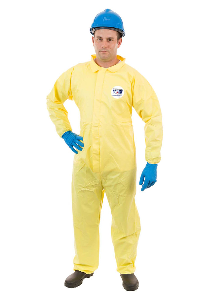 Chemical Splash Standard Coverall, Elastic Wrist, Open Ankle, Serged Seams, Elastic Back (12 Per Case) - Sticky Mats, Shoe Covers and Disposable Apparel from PLX Industries