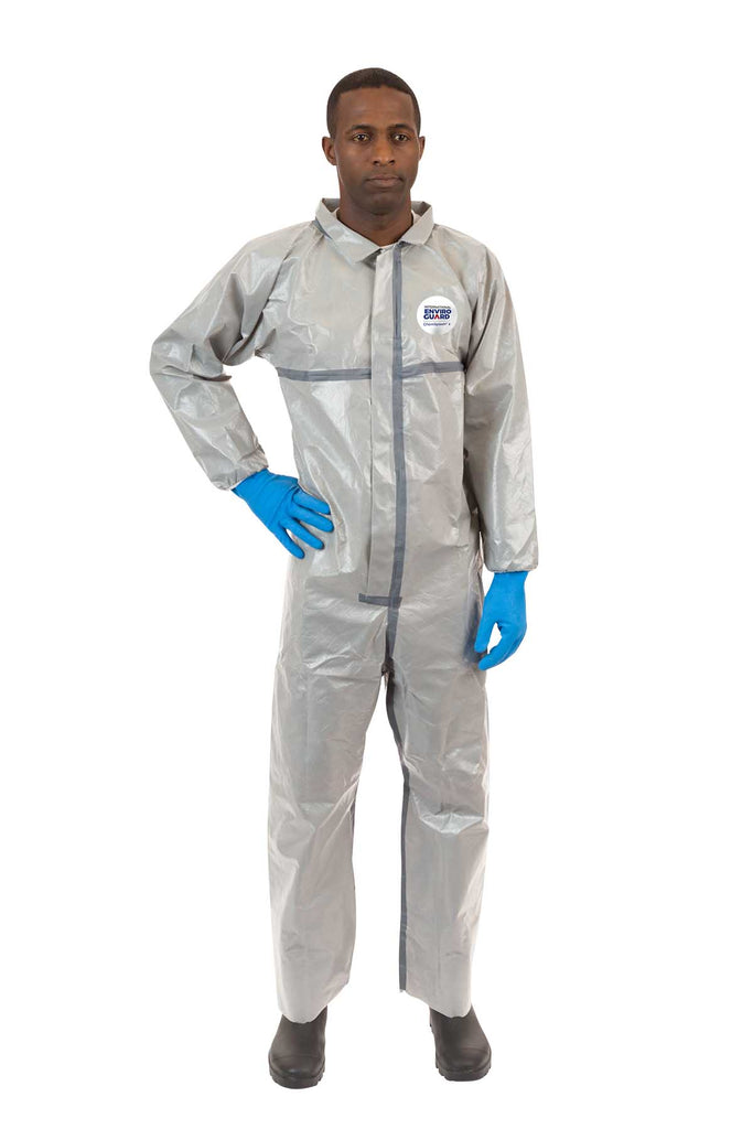 Chemical Splash Standard Coverall, Elastic Wrist, Open Ankle, Taped Seams, Elastic Back ( 6 Per Case ) - Sticky Mats, Shoe Covers and Disposable Apparel from PLX Industries