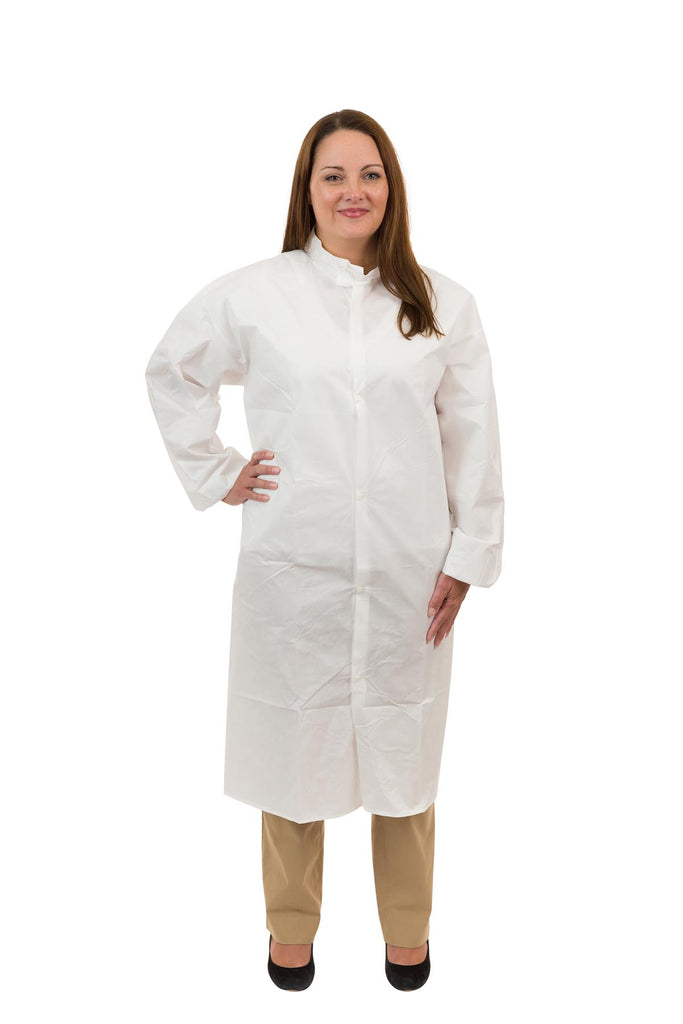 Clean Microporous Processed Frock, No Pockets, Tunnelized Elastic Wrist, Bound Mandarin Collar, Individually Packed ( 50 Per Case) - Sticky Mats, Shoe Covers and Disposable Apparel from PLX Industries
