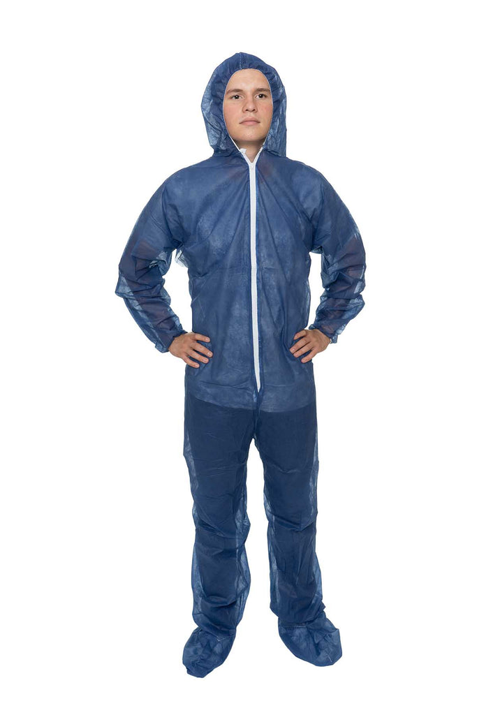 Blue Polypropylene Coverall with Hood and Boot (25 Per Case) - Sticky Mats, Shoe Covers and Disposable Apparel from PLX Industries