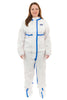 White Coverall, Boot Only, Elastic Wrist, Elastic Ankle, Front Zipper with Storm Flap, Thumb & Finger Loops, Taped Seams, Mandarin Collar, Tape around Wrist (25 Per Case) - Sticky Mats, Shoe Covers and Disposable Apparel from PLX Industries